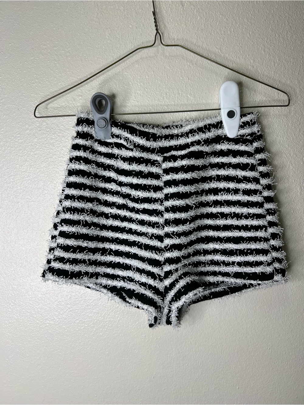 SHEIN Black and White High Waist Striped Fuzzy Knit Shorts